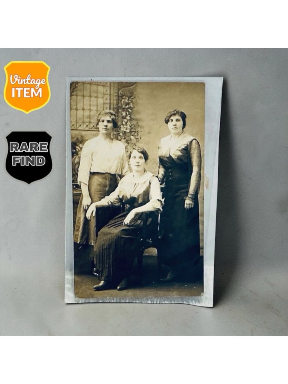 Old Antique Real Photo Postcard of Three Sisters. 5.5 x 3.5